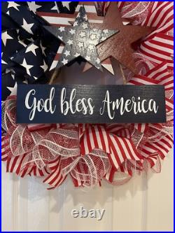 Patriotic WREATH God Bless America Red, White and Blue wreath 24 Memorial Day