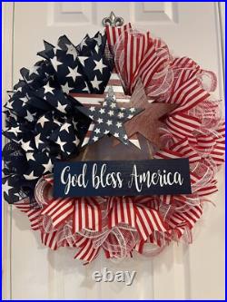 Patriotic WREATH God Bless America Red, White and Blue wreath 24 Memorial Day