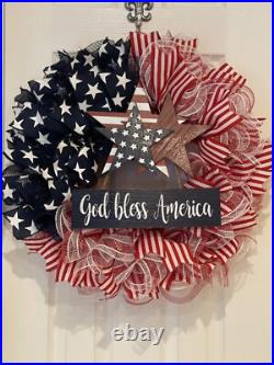 Patriotic WREATH God Bless America Red, White and Blue wreath 24 Memorial Day