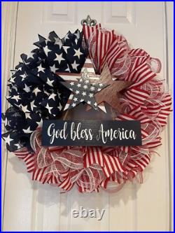 Patriotic WREATH God Bless America Red, White and Blue wreath 24 Memorial Day