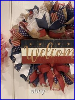 Patriotic WREATH WELCOME Red, White and Blue wreath 24 Memorial Day July 4th