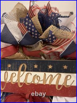 Patriotic WREATH WELCOME Red, White and Blue wreath 24 Memorial Day July 4th