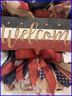 Patriotic WREATH WELCOME Red, White and Blue wreath 24 Memorial Day July 4th