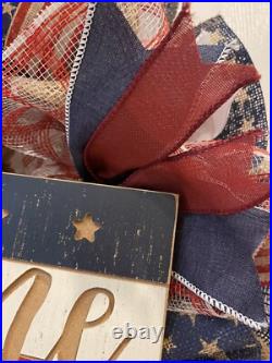 Patriotic WREATH WELCOME Red, White and Blue wreath 24 Memorial Day July 4th