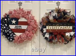 Patriotic WREATH WELCOME Red, White and Blue wreath 24 Memorial Day July 4th