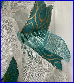 Peacock All Occasion Door Wreath Handmade Deco Mesh