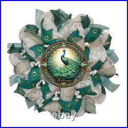 Peacock All Occasion Door Wreath Handmade Deco Mesh