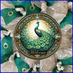 Peacock All Occasion Door Wreath Handmade Deco Mesh