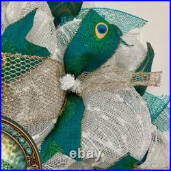 Peacock All Occasion Door Wreath Handmade Deco Mesh