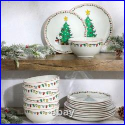 Peanuts Snoopy Christmas 18 piece Dinnerware Set, NEW in Box FREE SHIPPING