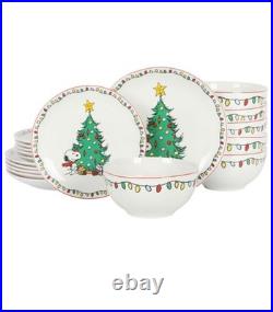 Peanuts Snoopy Christmas 18 piece Dinnerware Set, NEW in Box FREE SHIPPING