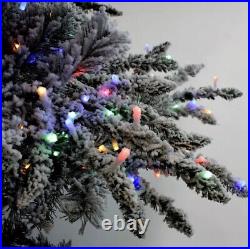 Perfect Holiday 7.5' Pre-Lit Slim Flocked Christmas Tree, Green