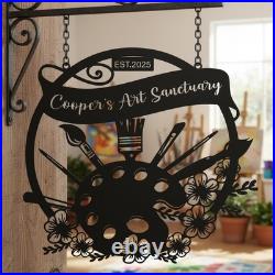 Personalized Art Teacher Floral Metal Sign Custom Home Outdoor Studio Decor Sign