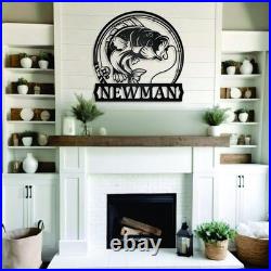 Personalized Bass Fishing Metal Sign Dad Father's Day Monogram Gift