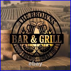 Personalized Family Bar and Grill Metal Sign Custom Outdoor BBQ Decor