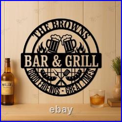 Personalized Family Bar and Grill Metal Sign Custom Outdoor BBQ Decor