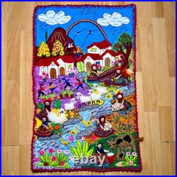 Peruvian Arpillera 20x30 Wall Hanging Handmade 3D Appliqué Embroidered Quilt