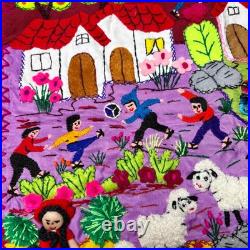 Peruvian Arpillera 20x30 Wall Hanging Handmade 3D Appliqué Embroidered Quilt
