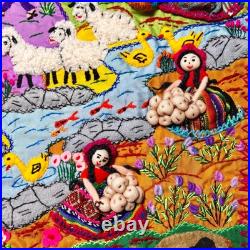 Peruvian Arpillera 20x30 Wall Hanging Handmade 3D Appliqué Embroidered Quilt