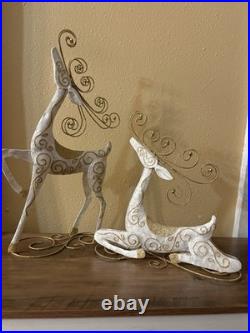 Pier 1 Capiz and Metal Reindeer Set Rare Vintage Glitter EUC