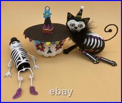 Pier 1 Day Of The Dead Halloween Glitter Skeleton Black Cat Sugar Skull Pumpkin