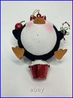 Pier 1 Glittery Girl Penguin Cupcake Cherry Candy Christmas Ornament Very Rare