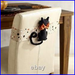 Pier 1 Imports Halloween Black Cat Orange Bow Chair Decor Set (4) Polka Dot NWT