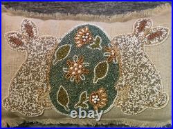 Pier 1 Imports Jute Beaded Bunny and Easter Egg Pillow 12 x 20 Natural NWT