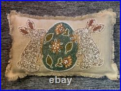 Pier 1 Imports Jute Beaded Bunny and Easter Egg Pillow 12 x 20 Natural NWT