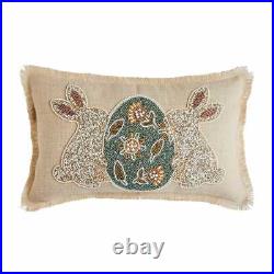 Pier 1 Imports Jute Beaded Bunny and Easter Egg Pillow 12 x 20 Natural NWT