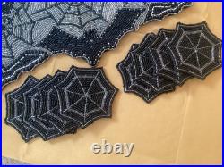 Pier 1 & Spooky Nights Beaded Spider Web Placemats, Coasters, Runner Set Of 17 Pier 1 & Spooky Nights Beaded Spider Web Placemats, Coasters, Runner Set Of 17