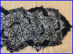 Pier 1 & Spooky Nights Beaded Spider Web Placemats, Coasters, Runner Set Of 17 Pier 1 & Spooky Nights Beaded Spider Web Placemats, Coasters, Runner Set Of 17