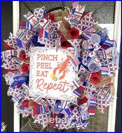 Pinch Peel Seafood Boil Summer Front Door Wreath Crawfish Lobster Shrimp Boil