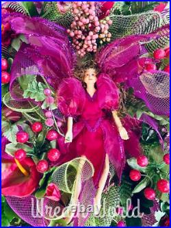 Pink Floral Wreath Garden Flowers Fairy Pixie New Handmade Large Pink Floral Wreath Garden Flowers Fairy Pixie New Handmade Large