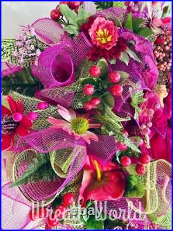 Pink Floral Wreath Garden Flowers Fairy Pixie New Handmade Large Pink Floral Wreath Garden Flowers Fairy Pixie New Handmade Large
