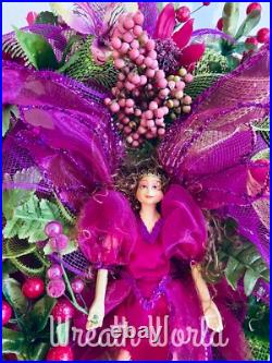 Pink Floral Wreath Garden Flowers Fairy Pixie New Handmade Large Pink Floral Wreath Garden Flowers Fairy Pixie New Handmade Large
