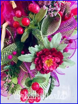 Pink Floral Wreath Garden Flowers Fairy Pixie New Handmade Large Pink Floral Wreath Garden Flowers Fairy Pixie New Handmade Large