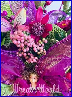 Pink Floral Wreath Garden Flowers Fairy Pixie New Handmade Large Pink Floral Wreath Garden Flowers Fairy Pixie New Handmade Large