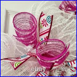 Pink Gingerbread Sugar Plum House Christmas Wreath Handmade Deco Mesh