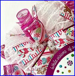 Pink Gingerbread Sugar Plum House Christmas Wreath Handmade Deco Mesh