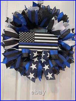 Police Wreath, Back the Blue Wreath, Law Enforcement, white, black & blue wreath Police Wreath, Back the Blue Wreath, Law Enforcement, white, black & blue wreath