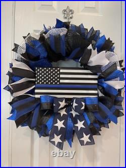 Police Wreath, Back the Blue Wreath, Law Enforcement, white, black & blue wreath Police Wreath, Back the Blue Wreath, Law Enforcement, white, black & blue wreath