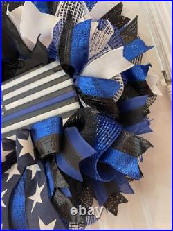 Police Wreath, Back the Blue Wreath, Law Enforcement, white, black & blue wreath Police Wreath, Back the Blue Wreath, Law Enforcement, white, black & blue wreath
