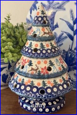 Polish Pottery UNIKAT Christmas Tree Luminary 10 Boleslawiec Reindeer Snowman