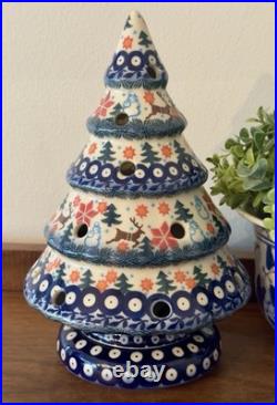 Polish Pottery UNIKAT Christmas Tree Luminary 10 Boleslawiec Reindeer Snowman