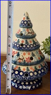 Polish Pottery UNIKAT Christmas Tree Luminary 10 Boleslawiec Reindeer Snowman