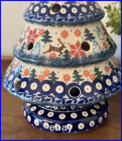 Polish Pottery UNIKAT Christmas Tree Luminary 10 Boleslawiec Reindeer Snowman