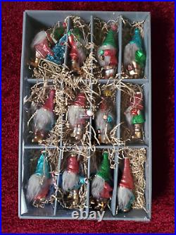 Pottery Barn 12 Gnomes of Christmas Mercury Glass Ornament Set NIB