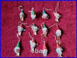 Pottery Barn 12 Gnomes of Christmas Mercury Glass Ornament Set NIB