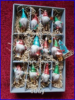 Pottery Barn 12 Gnomes of Christmas Mercury Glass Ornament Set NIB